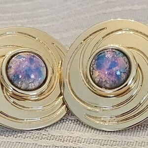 Steve Stamas Gold Plated Stud Earrings with Brillant Opals.